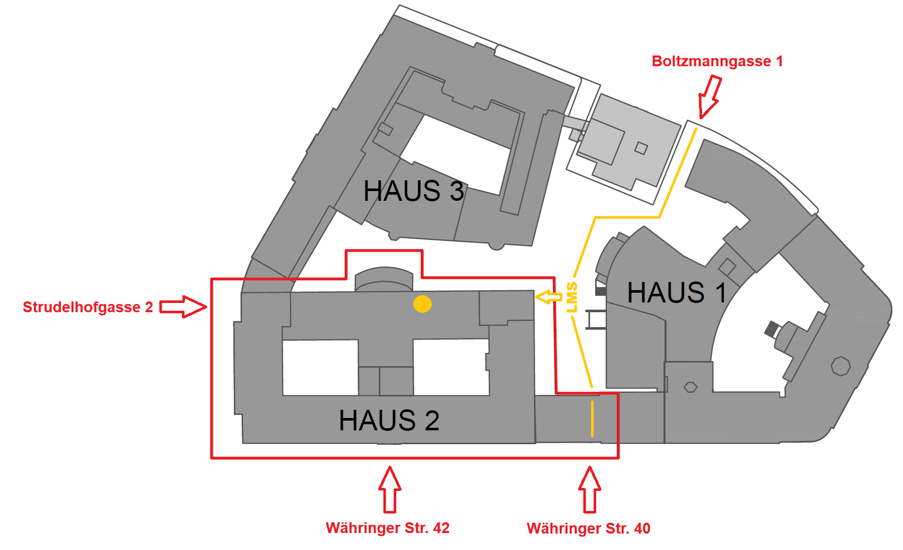Ground-floor plan. Arrows indicate the way to the Laboratory for Microanalytical Services.